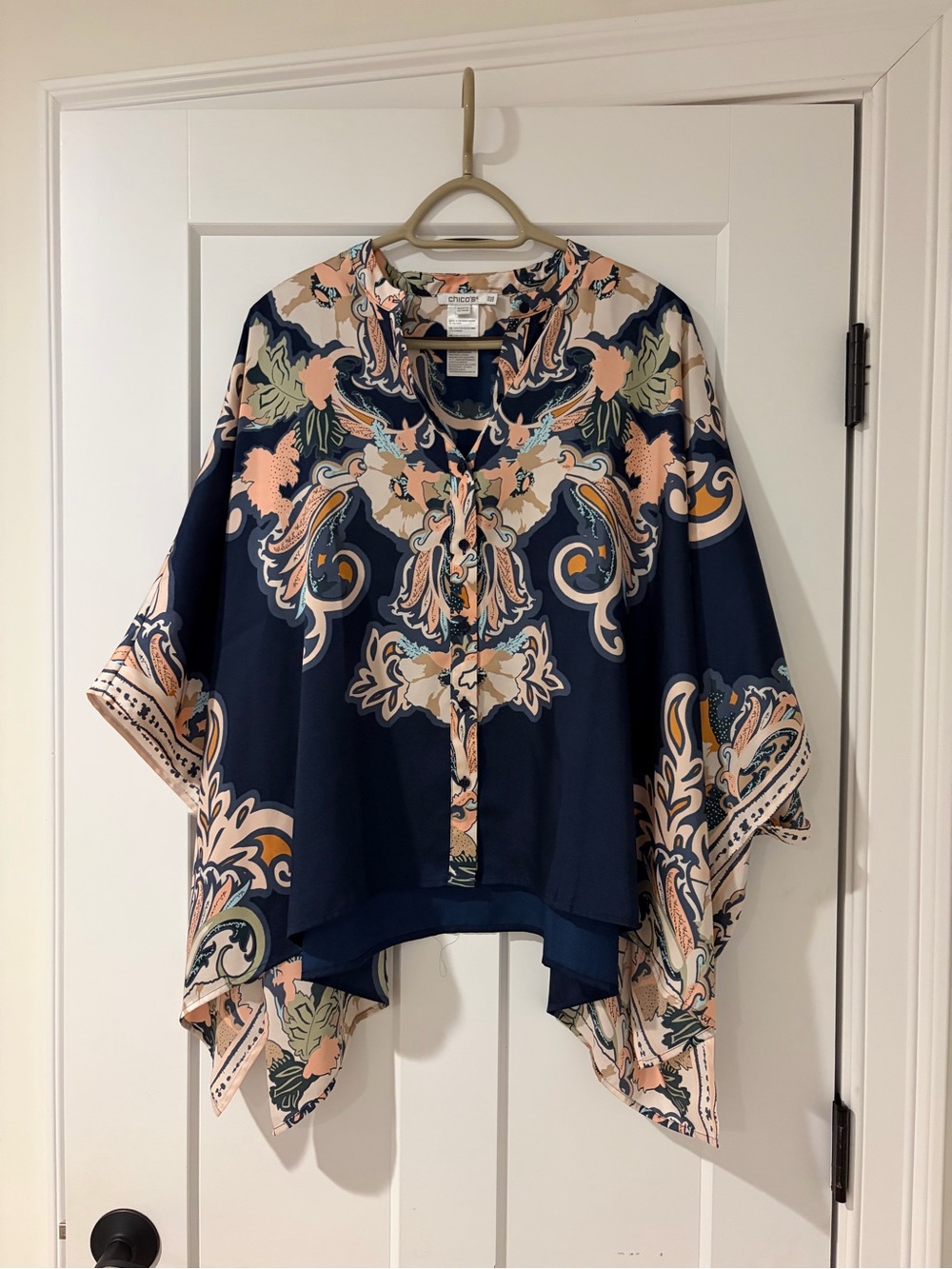 Chico's Navy Paisley-Print Tie-Front Tunic